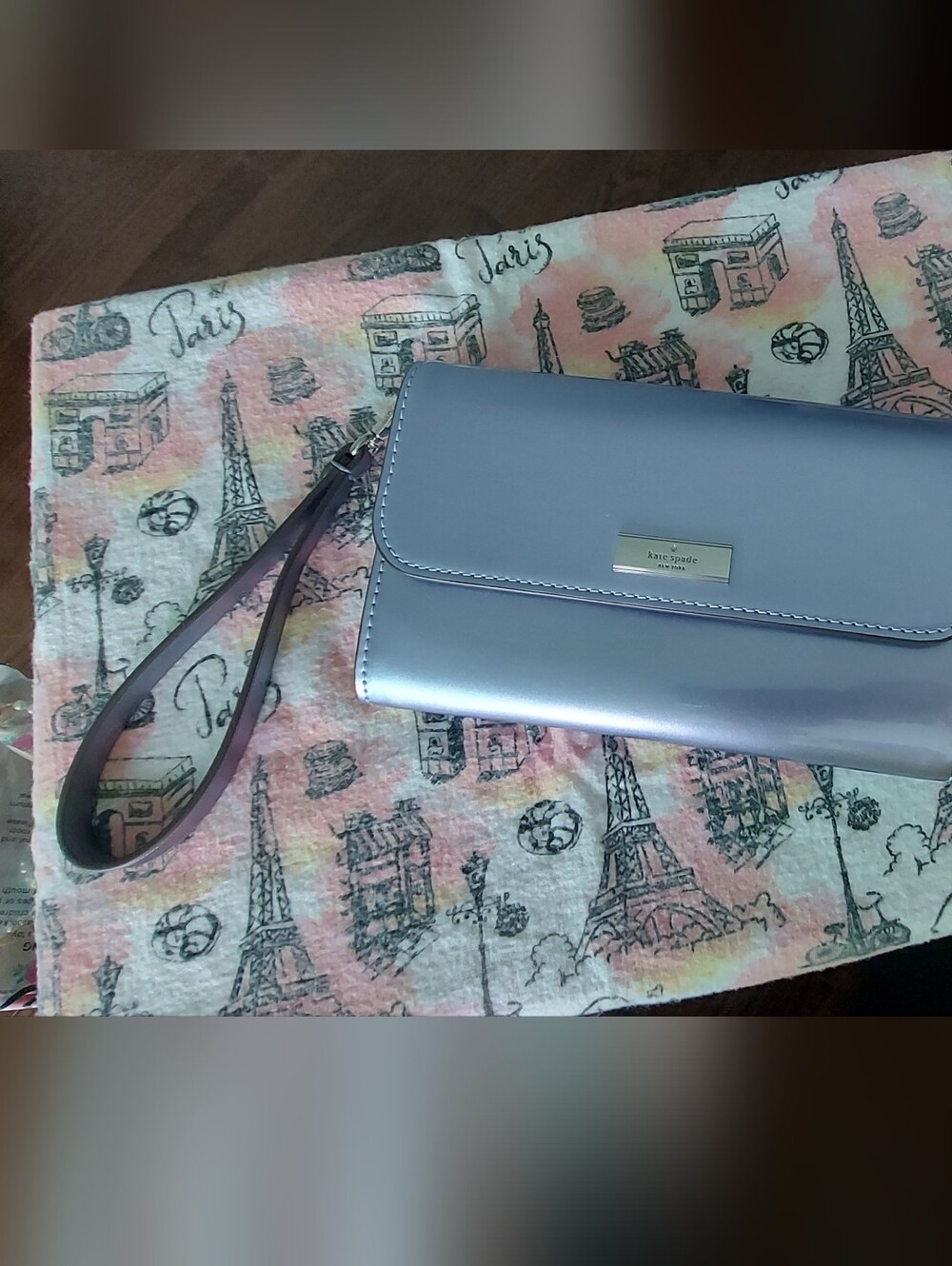 kate spade metallic lavender wristlet clutch